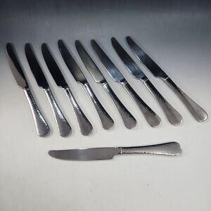 REED & BARTON Knives Set 9 RIVER pattern Hammered Stainless Steel 18/10 Flatware